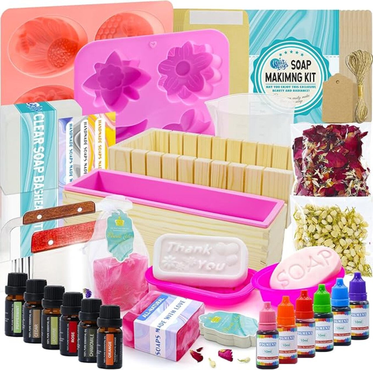 All-In-One Soap Making Kit for Adults & Beginners – DIY Craft Gift Set with Shea Butter Melt & Pour Base, Silicone Molds, Dried Flowers & Essential Oils – Creative Homemade Soap Starter Kit for Women & Men